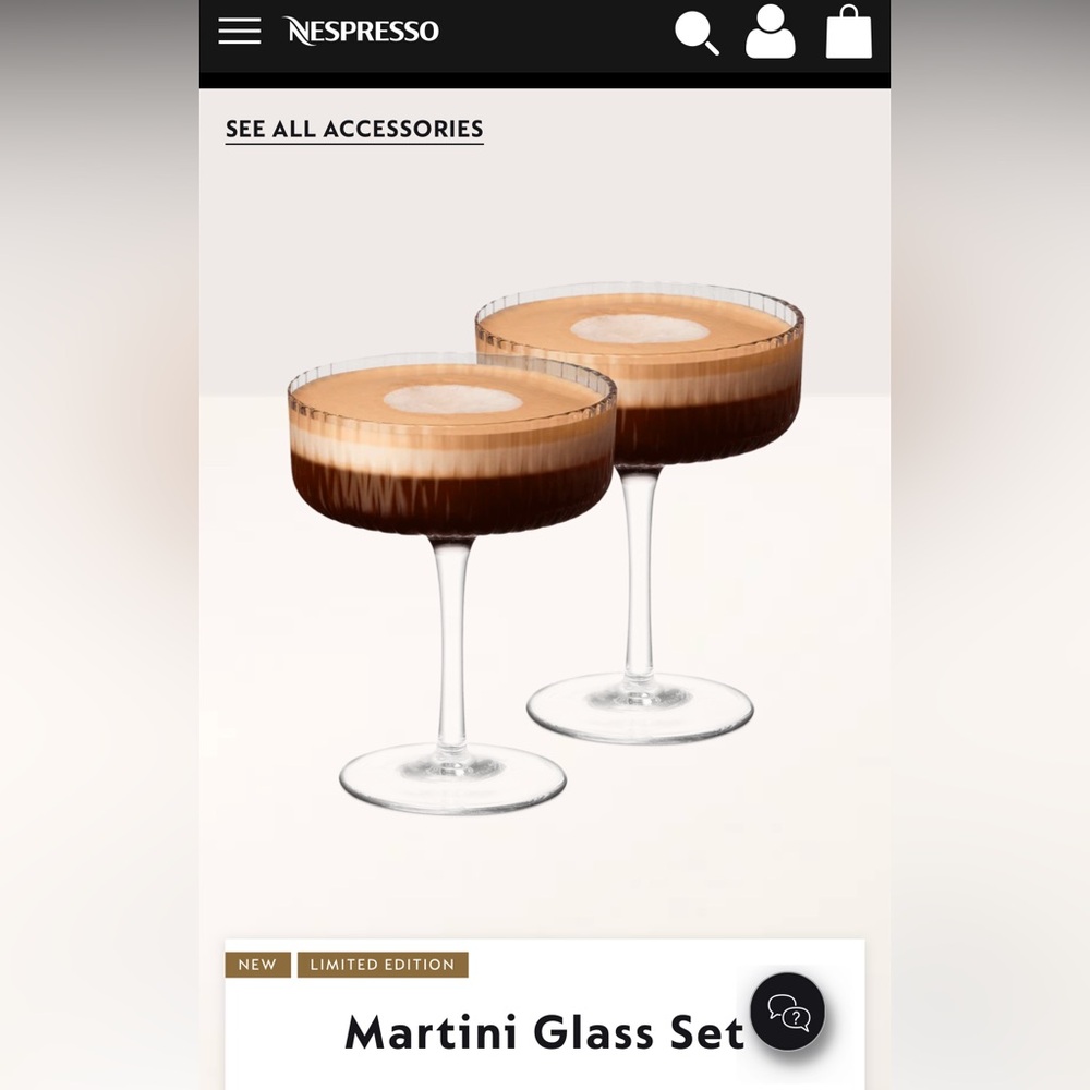 BRAND NEW in box set of Nespreso martini glasses.
